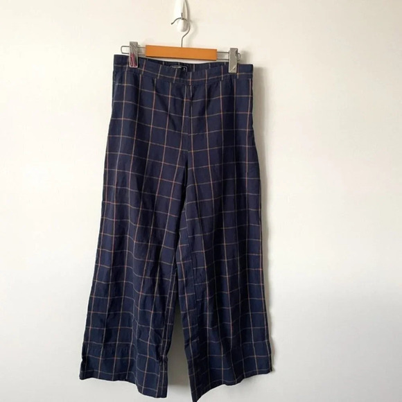 Abercrombie & Fitch Linen Blend Plaid SET Tie Back Crop Top Wide Leg Crop Pant S - Picture 6 of 11
